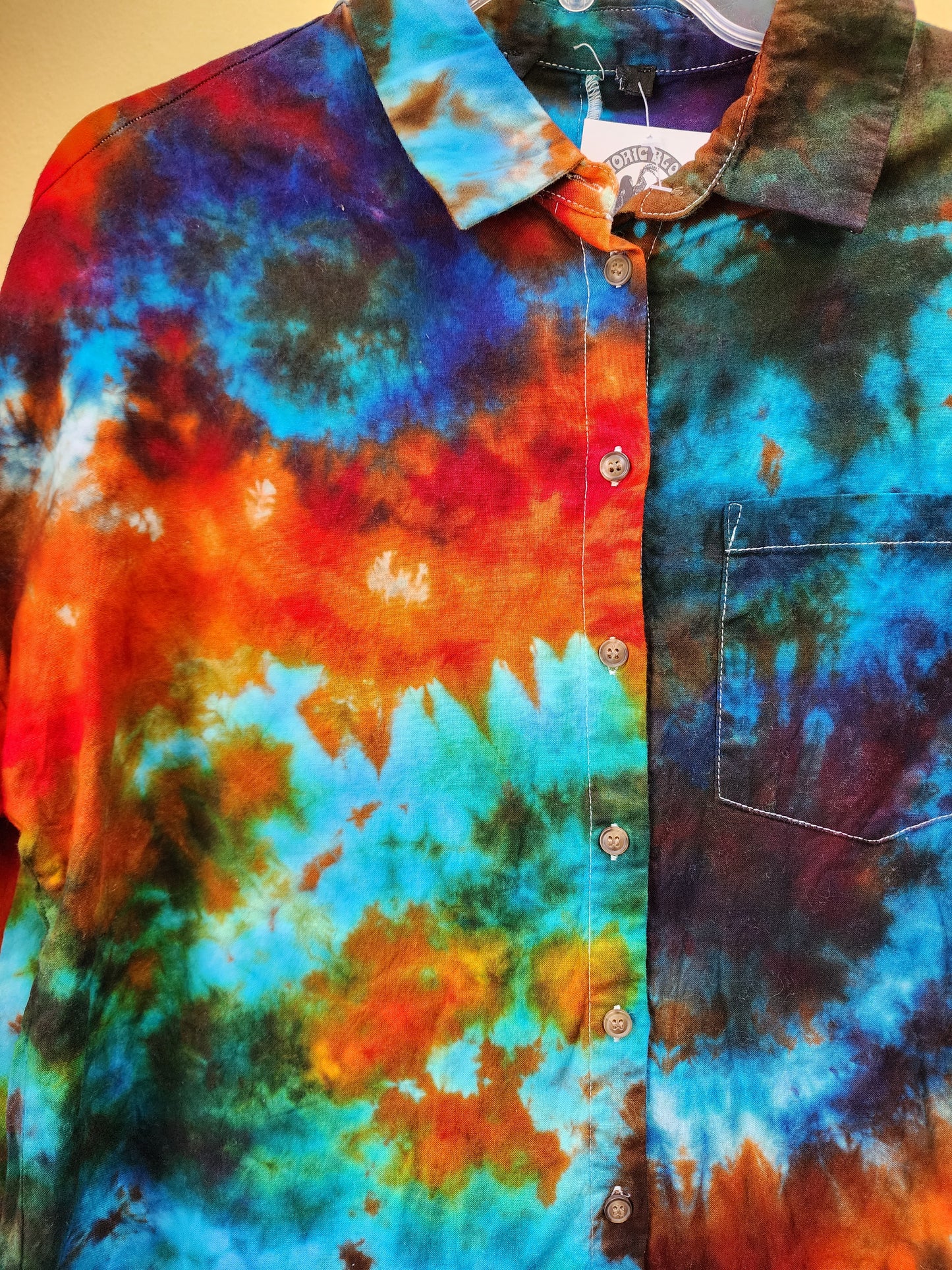 Small Colorful Tie Dye Star Button Down Shirt