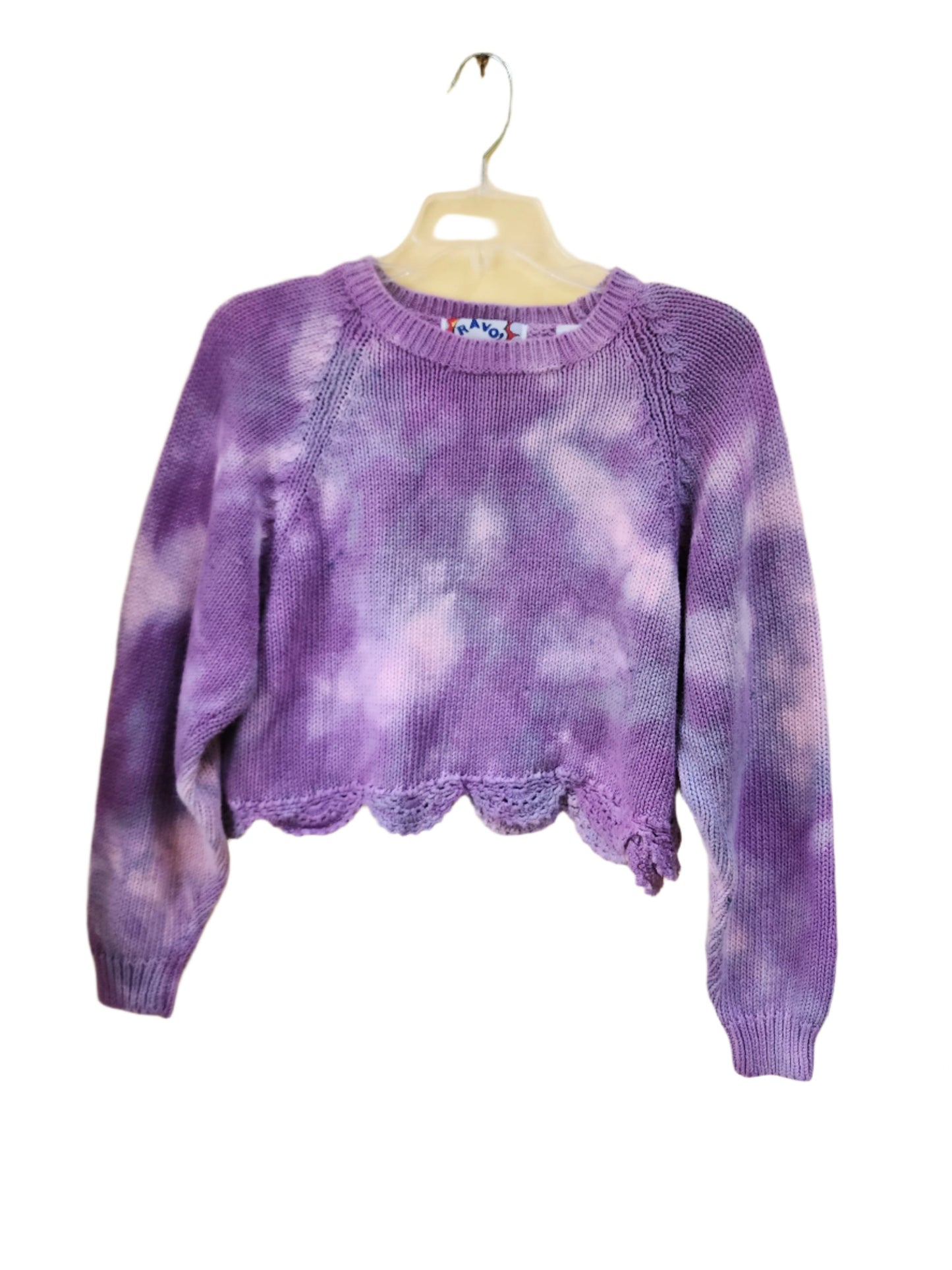 Large Vintage Purple Melt Tie Dye Cropped Sweater