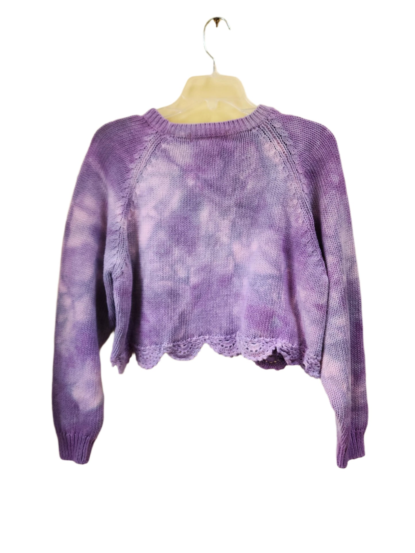 Large Vintage Purple Melt Tie Dye Cropped Sweater