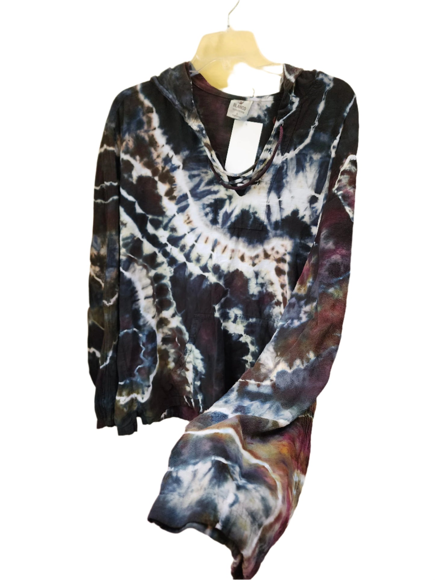 Large Dark Smoke Geode Tie Dye Lightweight Hooded Shirt/Sweater