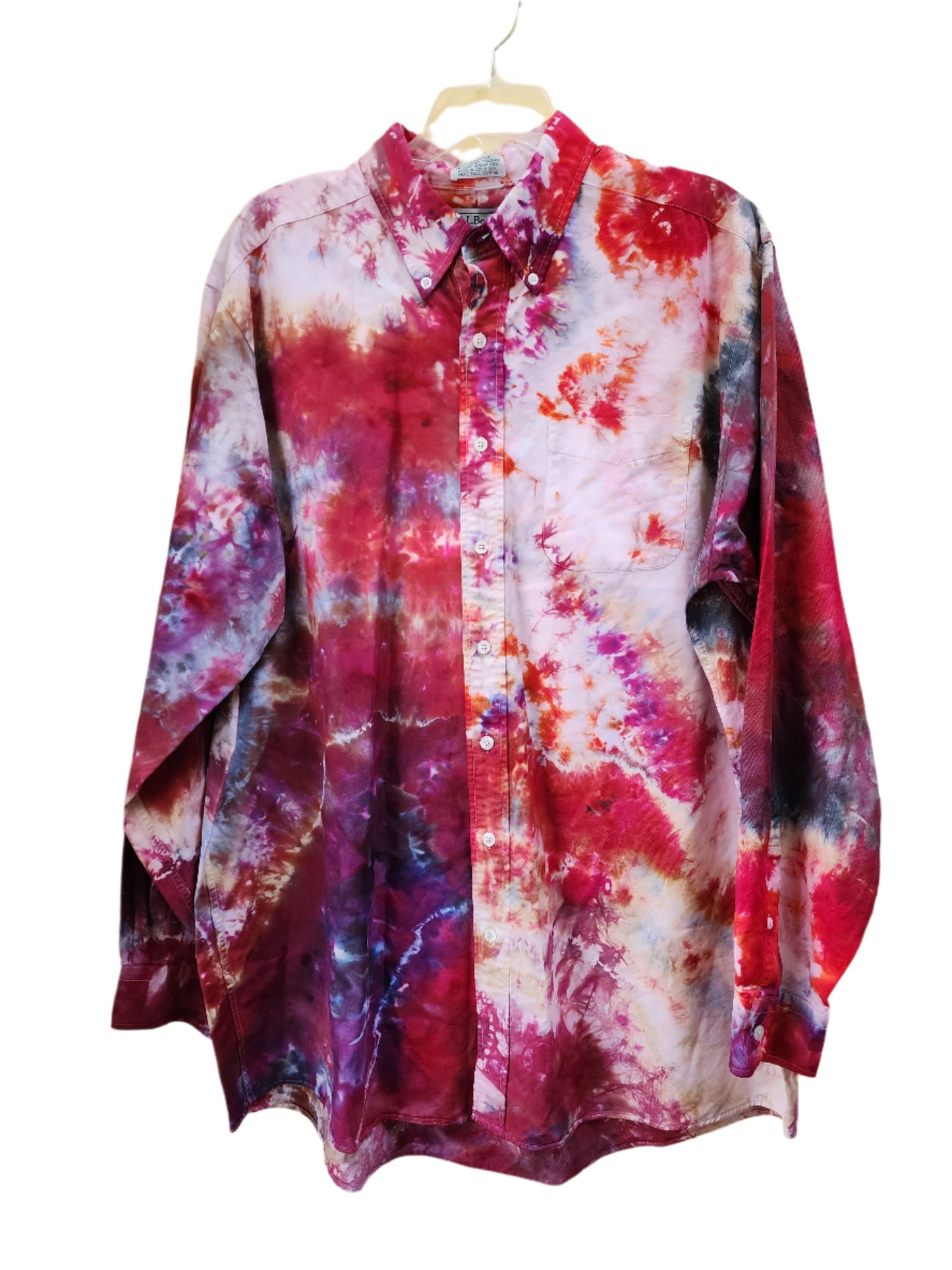 XL Vintage 17.5-36 Upcycle Pink Tie Dye Button Down Shirt