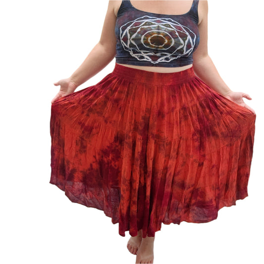 2X Fall Boho Tie Dye Twirl Skirt