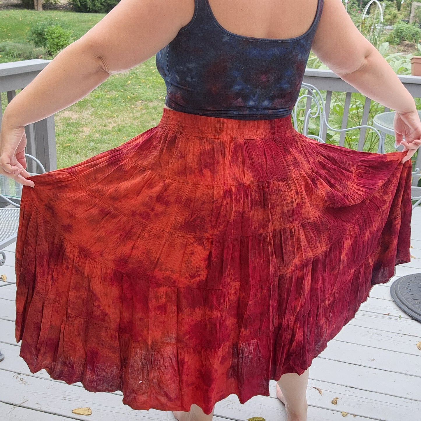 2X Fall Boho Tie Dye Twirl Skirt