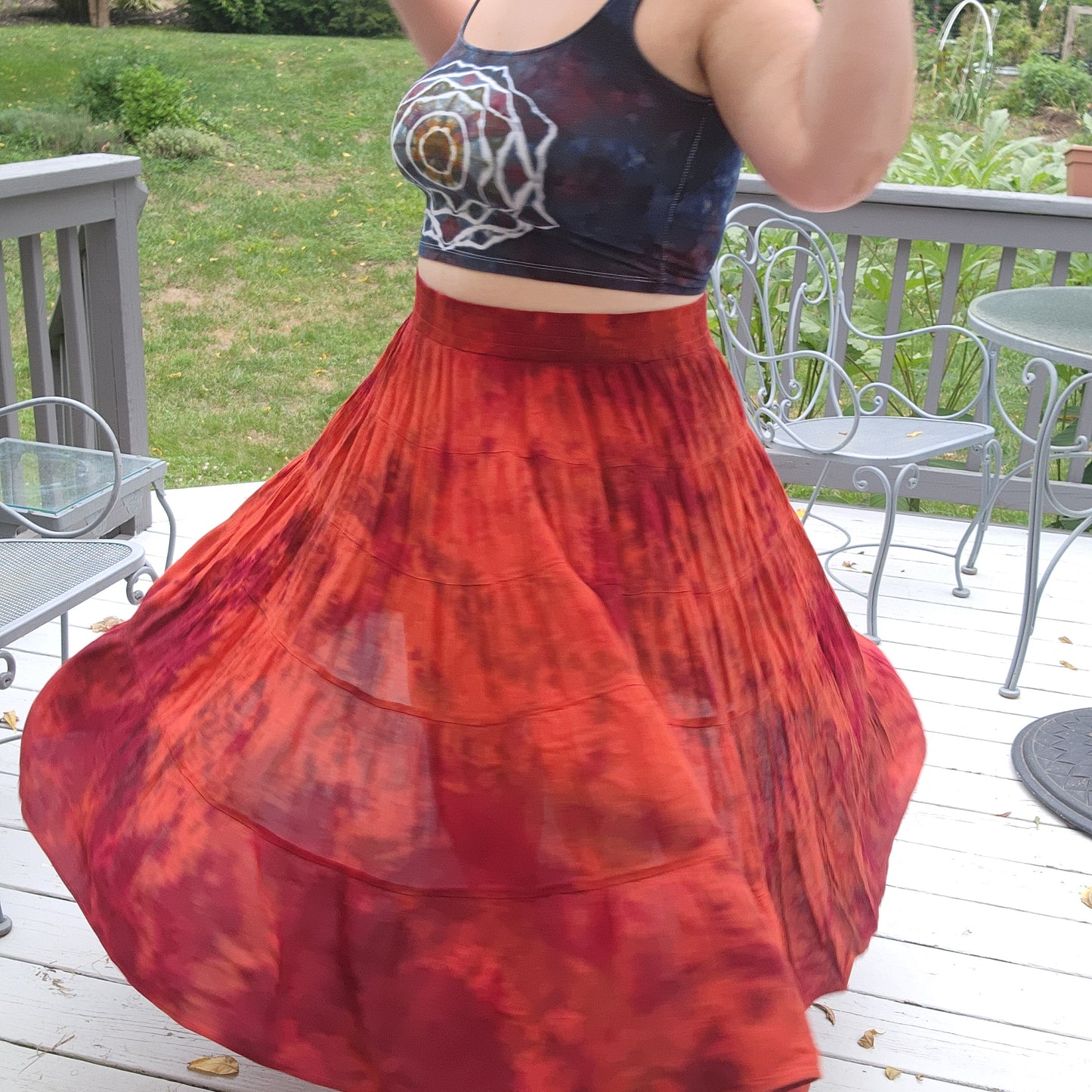 2X Fall Boho Tie Dye Twirl Skirt