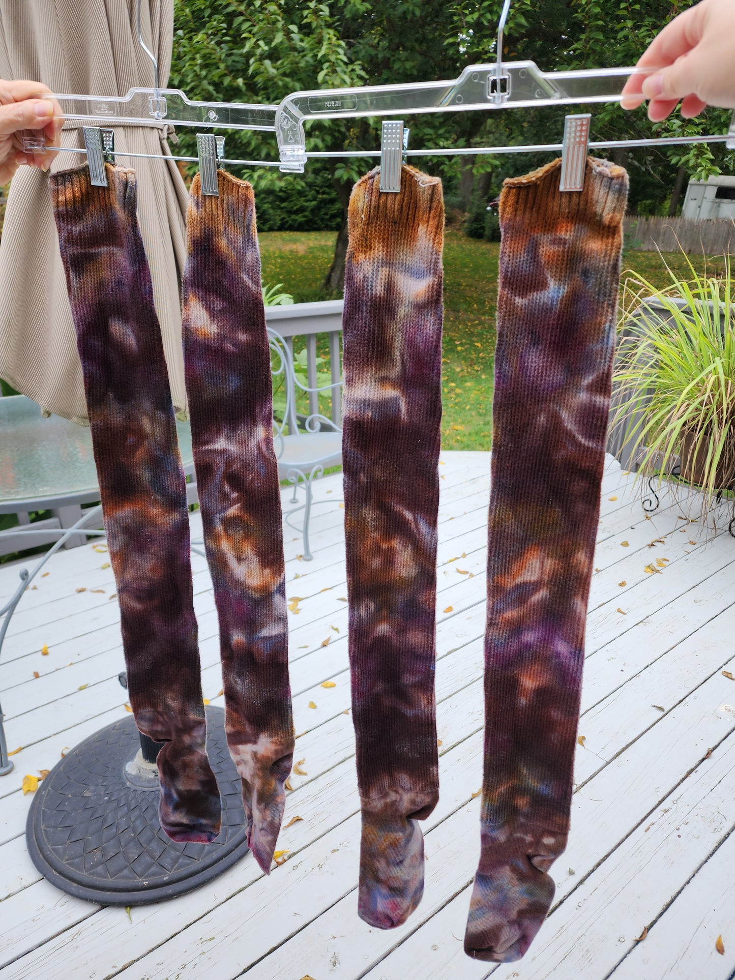 Deep Neutral Melt Tie Dye thigh high socks