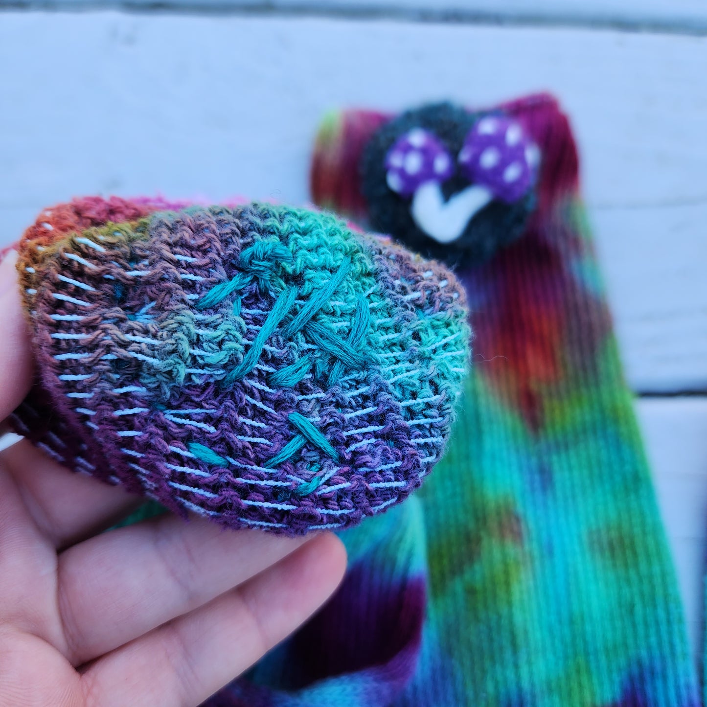 Mushroom Crochet Rainbow Tie Dye Thigh Highs