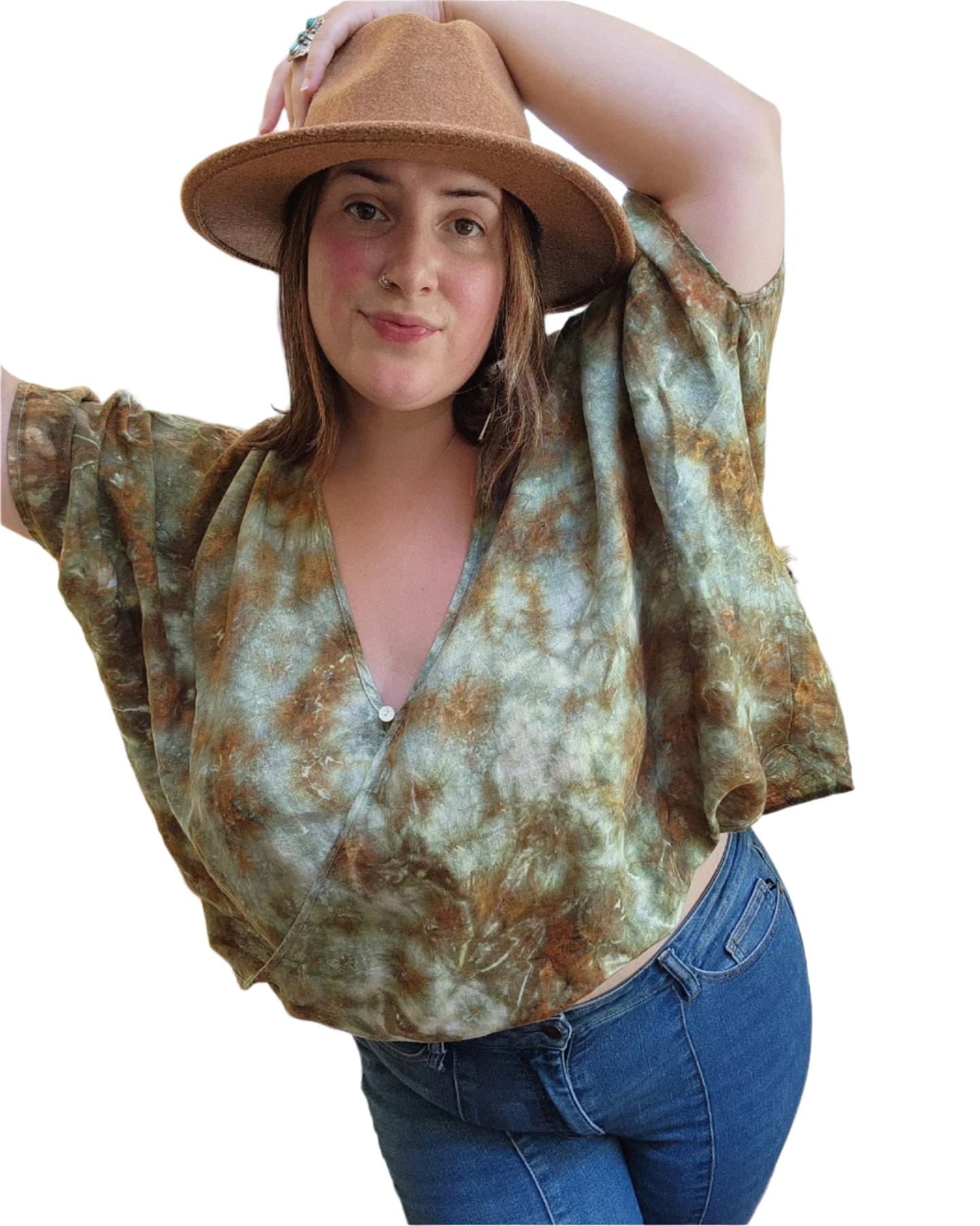 One Size Boho Linen Tie Dye Top