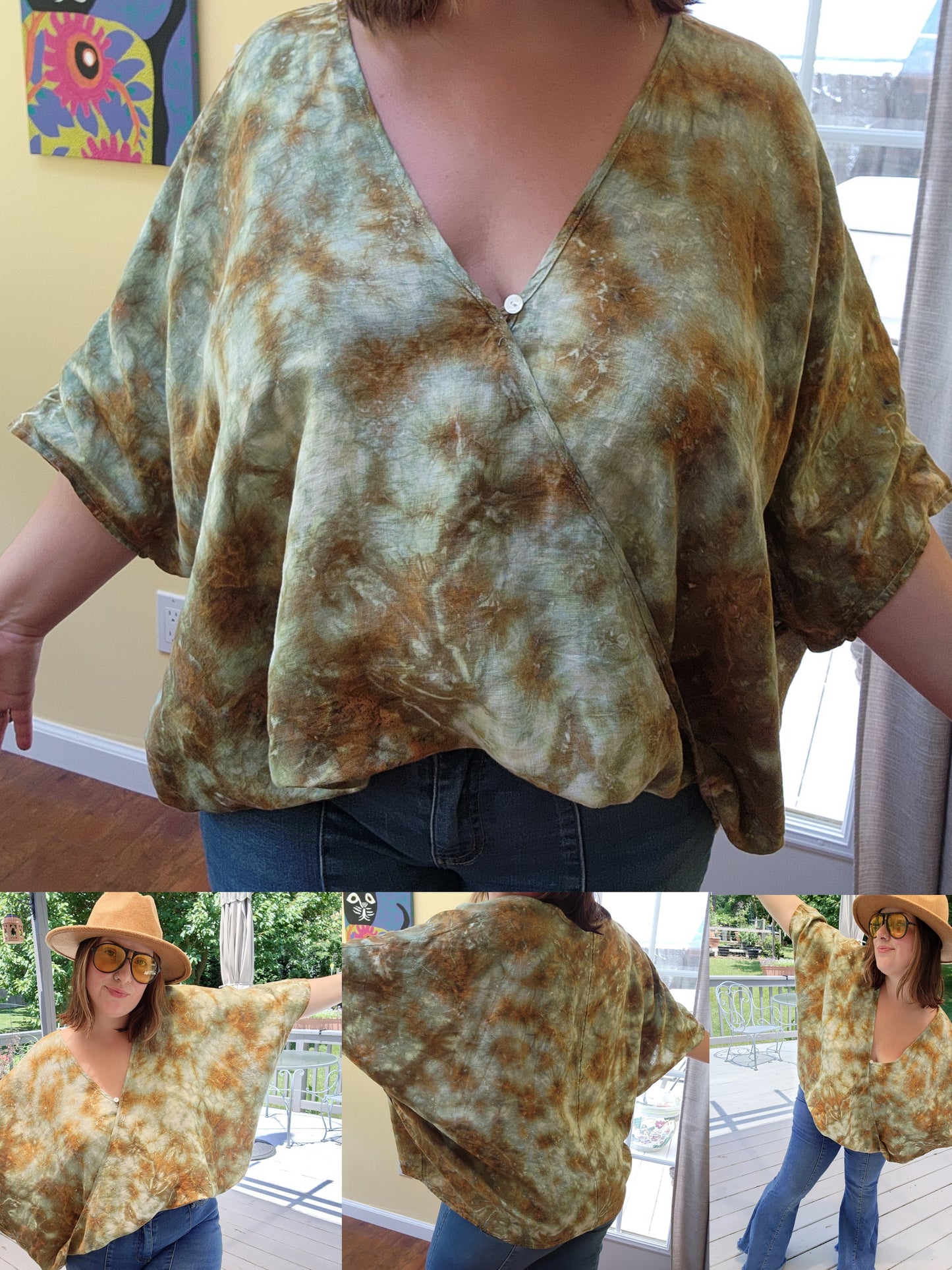 One Size Boho Linen Tie Dye Top