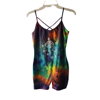 Large Mushroom Scene Painted Tie Dye Caged Shorty Catsuit