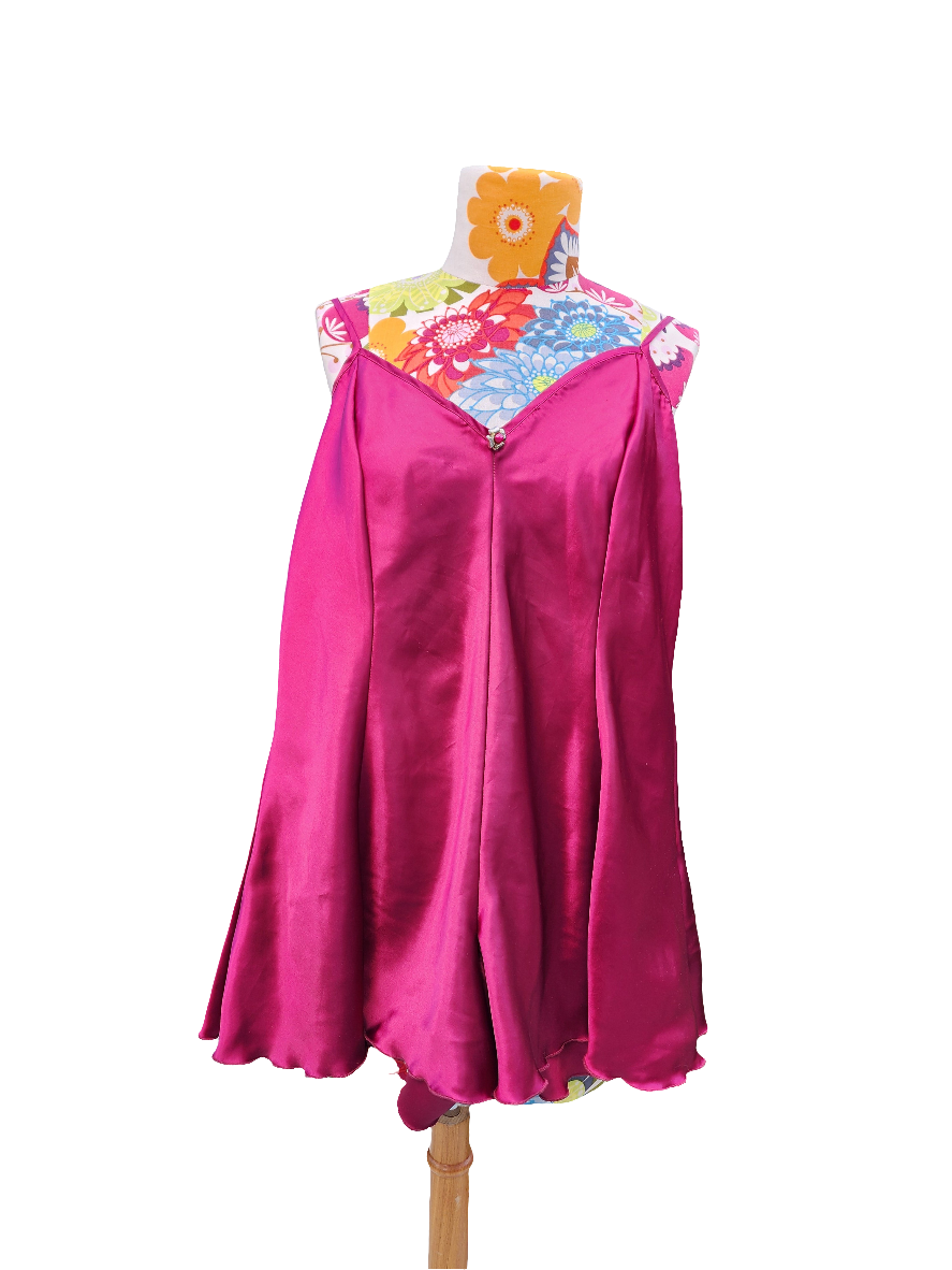 Vintage 80s Medium Rose Pink Satin Romper Lingerie Strappy Short Chemise USA
