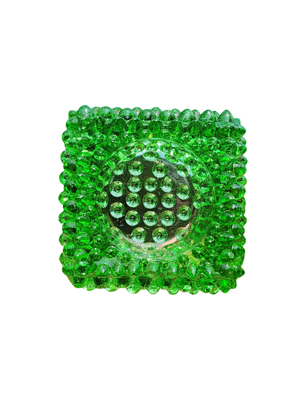Vintage Fenton Square Green Hobnail Glass Salt Cellar/Tea Light Holders