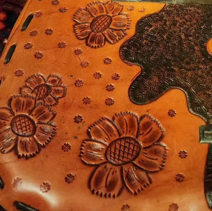 VINTAGE 60s 70s Tooled Floral Leather Purse Handbag