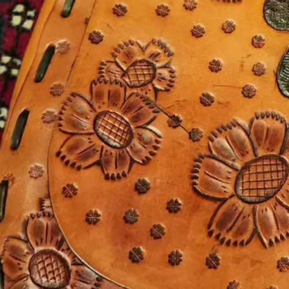 VINTAGE 60s 70s Tooled Floral Leather Purse Handbag