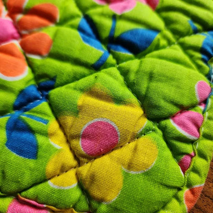 Vintage 1960s Lime Green Multicolor Floral Potholder