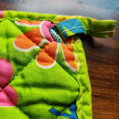 Vintage 1960s Lime Green Multicolor Floral Potholder