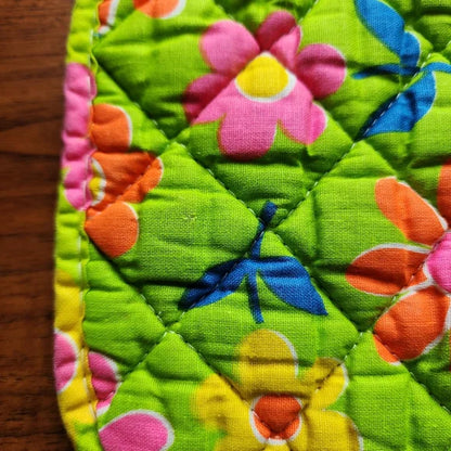 Vintage 1960s Lime Green Multicolor Floral Potholder