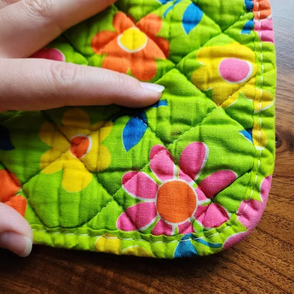 Vintage 1960s Lime Green Multicolor Floral Potholder
