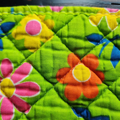 Vintage 1960s Lime Green Multicolor Floral Potholder