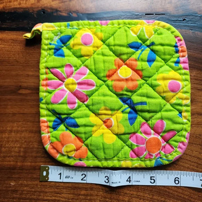 Vintage 1960s Lime Green Multicolor Floral Potholder