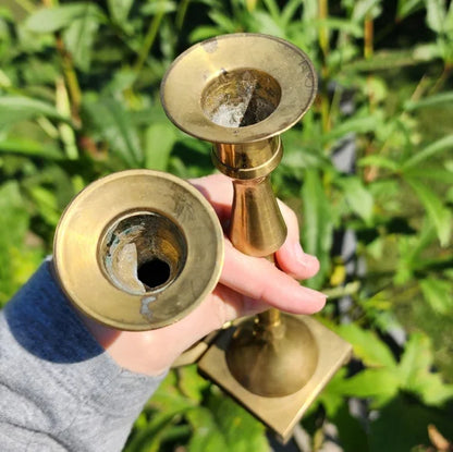 Vintage Brass Candlestick Holders 8 inches tall sturdy brass set of 2