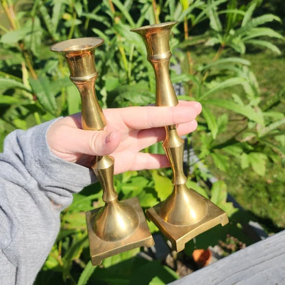 Vintage Brass Candlestick Holders 8 inches tall sturdy brass set of 2