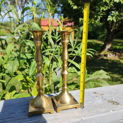 Vintage Brass Candlestick Holders 8 inches tall sturdy brass set of 2