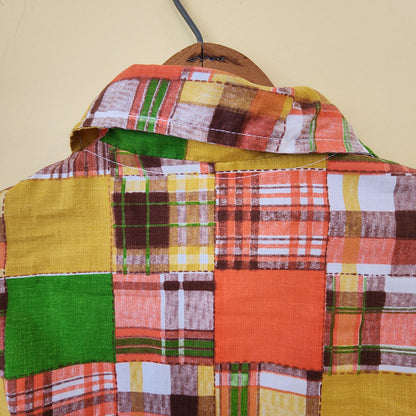 Vintage 70s Size XS Orange Yellow Green Patchwork Shorty Romper Playsuit Jumpsuit