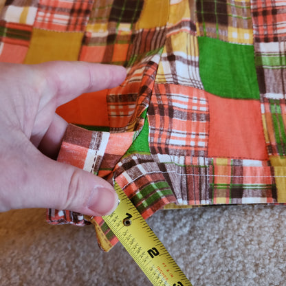 Vintage 70s Size XS Orange Yellow Green Patchwork Shorty Romper Playsuit Jumpsuit