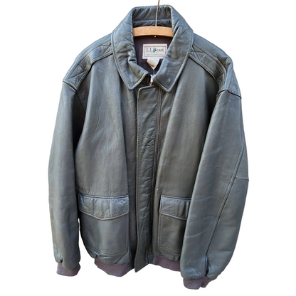 Vintage L.L. Bean 2X Tall Goatskin Leather Bomber Jacket Green/Brownish Aviator