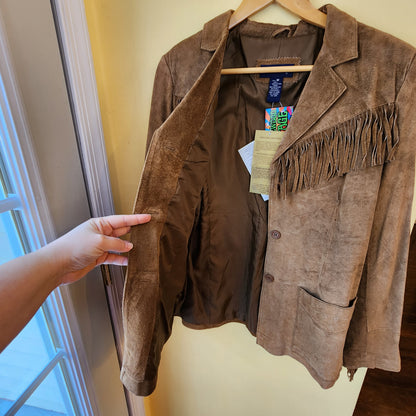 NWT Denim & Co. Jacket Womens Size Medium Carmel Suede Leather Western Wear