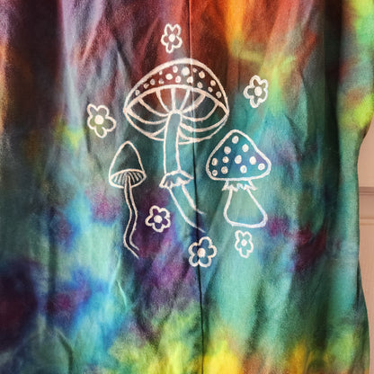 Large Mushroom Scene Painted Tie Dye Caged Shorty Catsuit