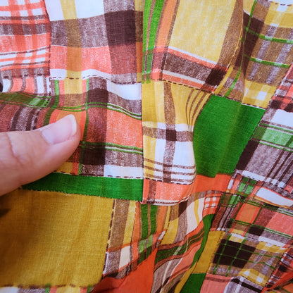 Vintage 70s Size XS Orange Yellow Green Patchwork Shorty Romper Playsuit Jumpsuit