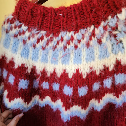 Vintage Fair Isle Chunky Handknit Italian Wool Sweater