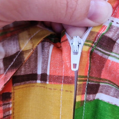 Vintage 70s Size XS Orange Yellow Green Patchwork Shorty Romper Playsuit Jumpsuit