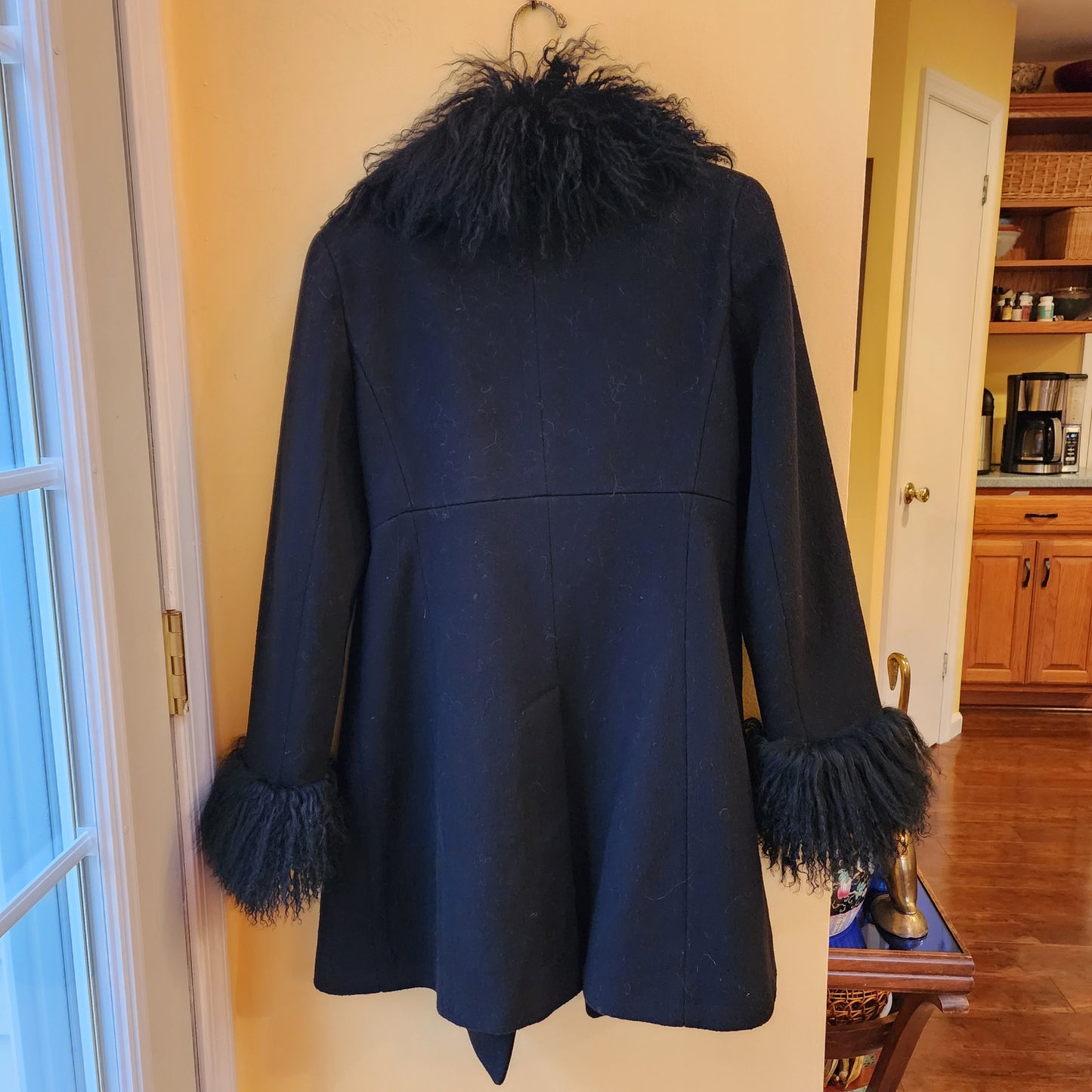 Vintage S by Searle Fur Wool Pennylane Style Black Dress Coat Jacket Women's 4