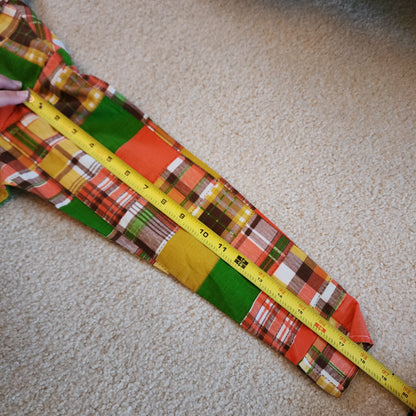 Vintage 70s Size XS Orange Yellow Green Patchwork Shorty Romper Playsuit Jumpsuit