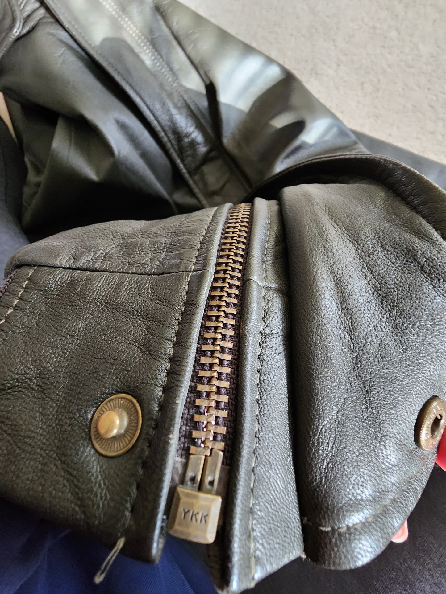 Vintage L.L. Bean 2X Tall Goatskin Leather Bomber Jacket Green/Brownish Aviator