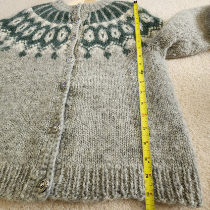 Vintage Handknit Icelandic Wool Cardigan Sweater Medium