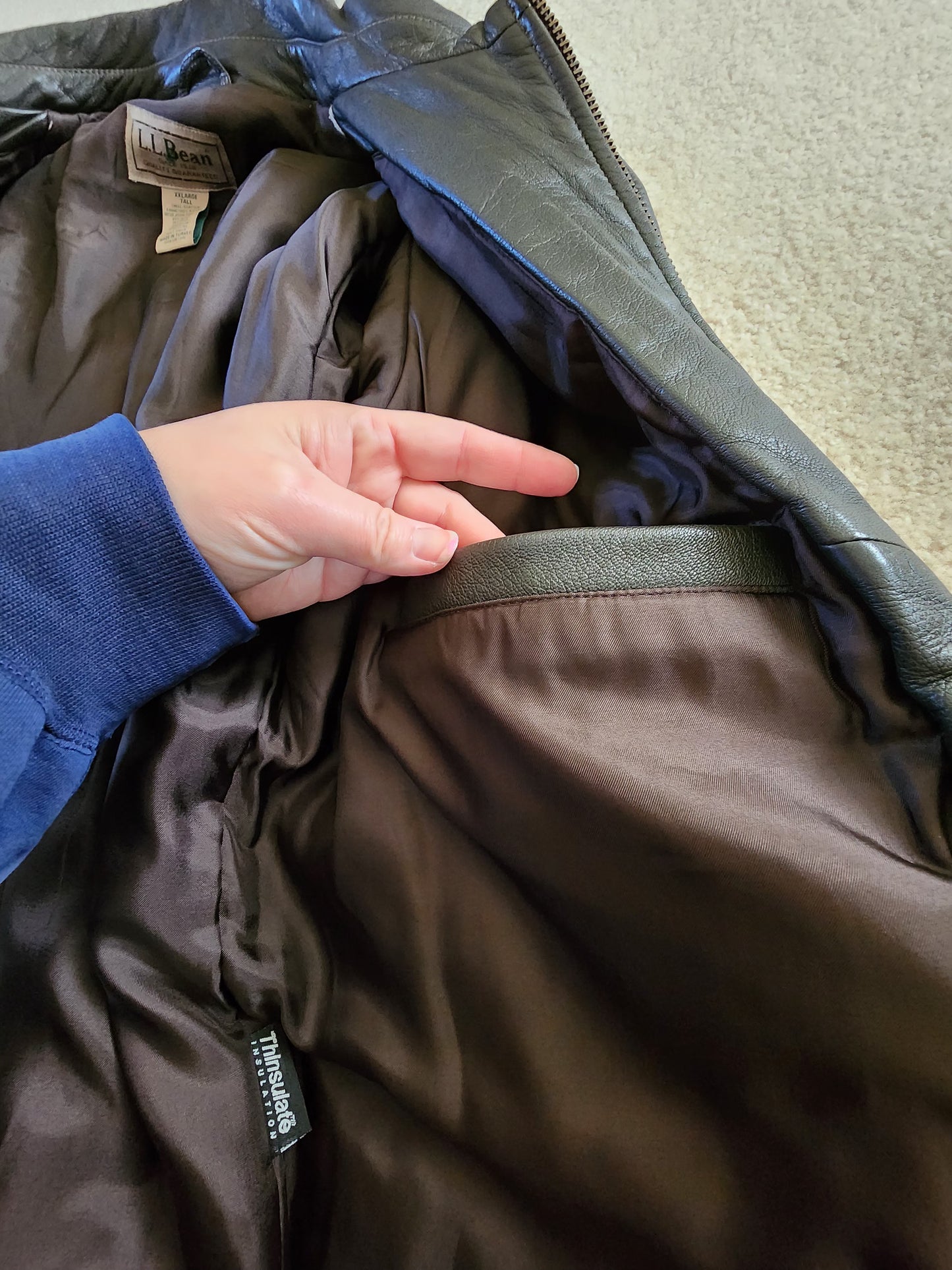 Vintage L.L. Bean 2X Tall Goatskin Leather Bomber Jacket Green/Brownish Aviator