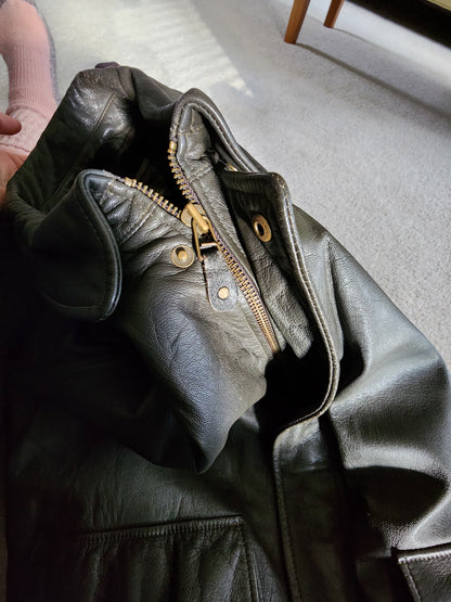 Vintage L.L. Bean 2X Tall Goatskin Leather Bomber Jacket Green/Brownish Aviator