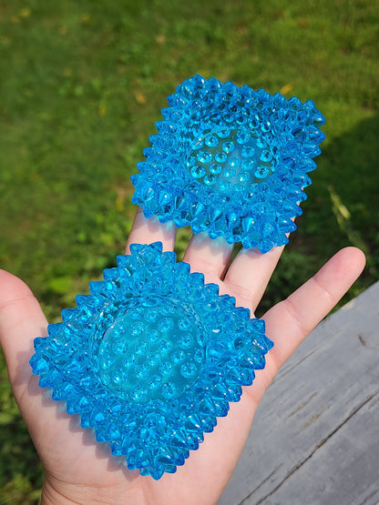 Vintage Fenton Square Blue Hobnail Glass Salt Cellar/Tea Light Holders