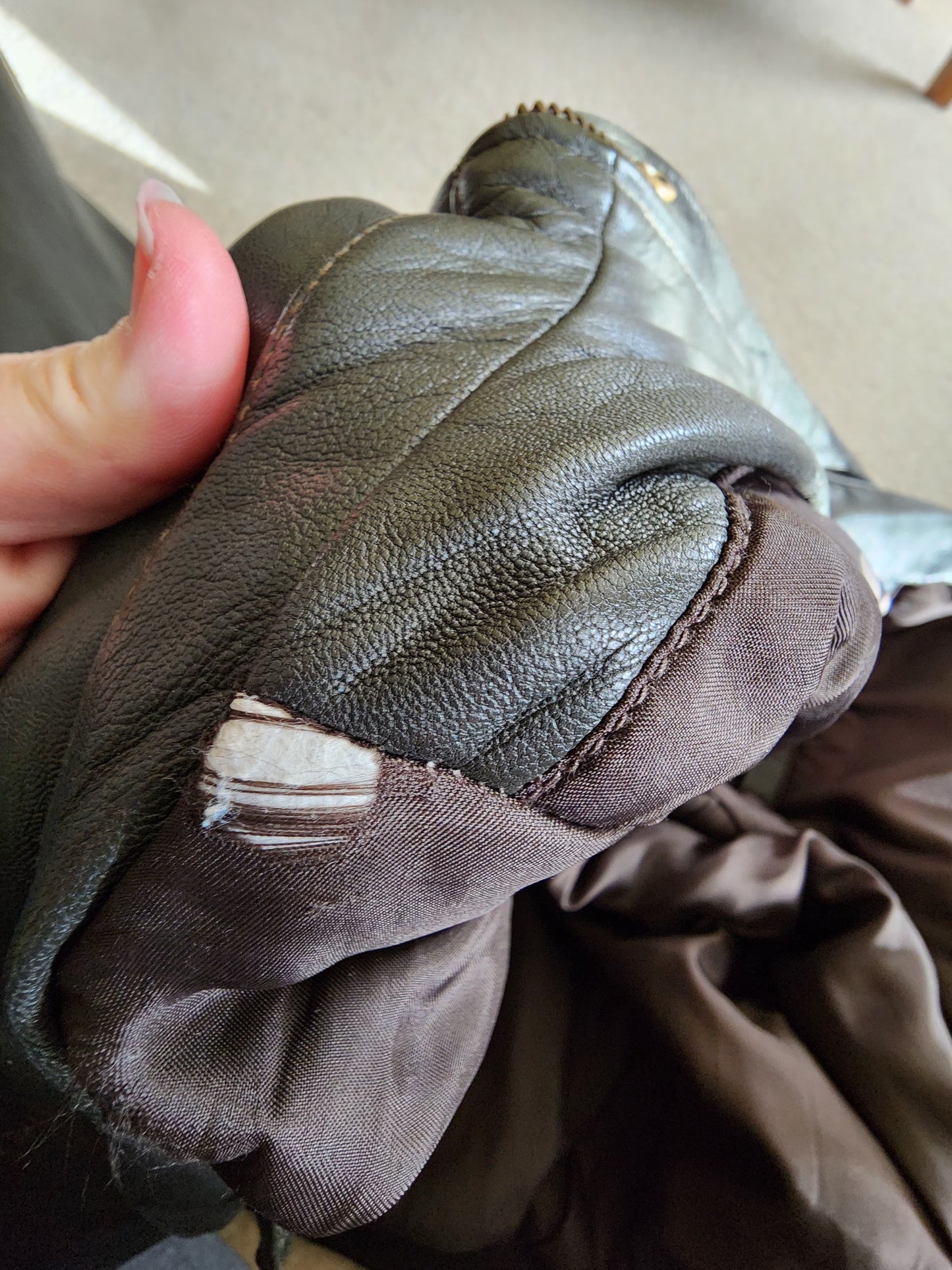 Vintage L.L. Bean 2X Tall Goatskin Leather Bomber Jacket Green/Brownish Aviator