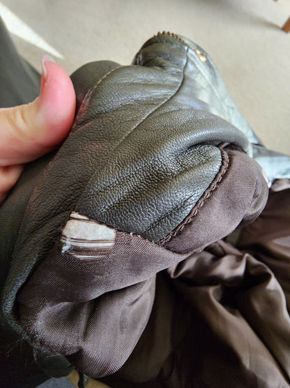 Vintage L.L. Bean 2X Tall Goatskin Leather Bomber Jacket Green/Brownish Aviator