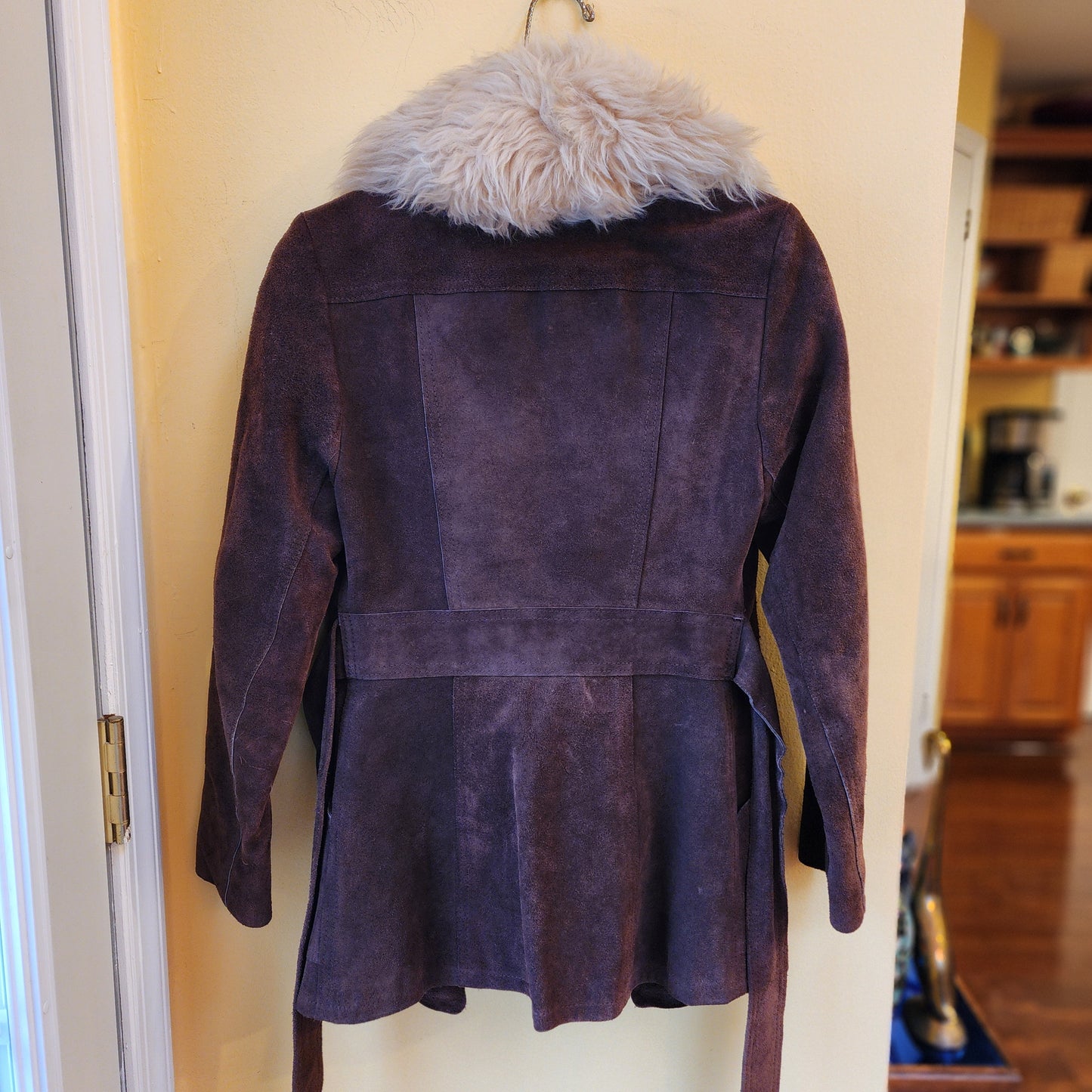 Vintage XS 1970s Pennylane Suede (Faux) Fur Jacket Coat Brown With Tan Fur