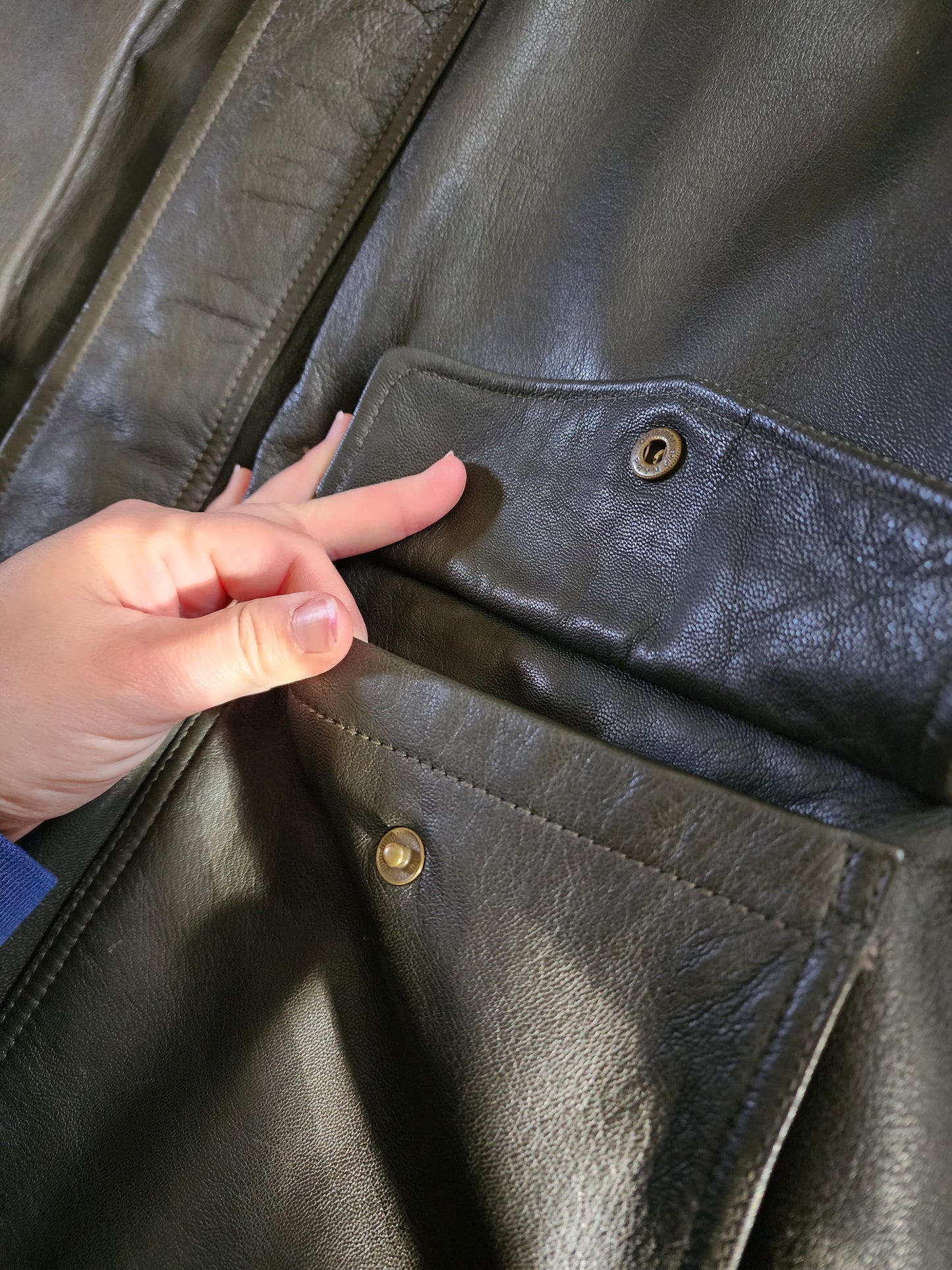 Vintage L.L. Bean 2X Tall Goatskin Leather Bomber Jacket Green/Brownish Aviator