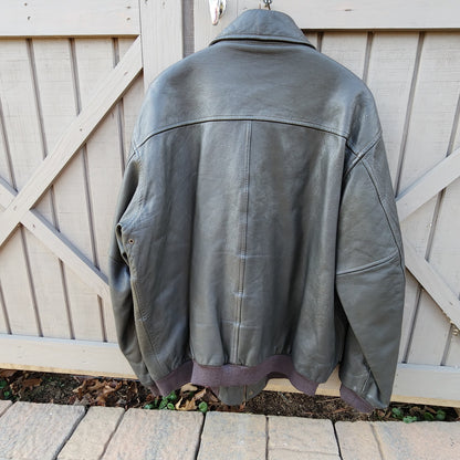 Vintage L.L. Bean 2X Tall Goatskin Leather Bomber Jacket Green/Brownish Aviator