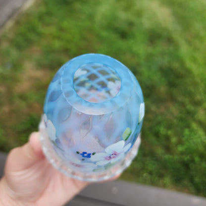 Fenton Hand Painted Blue Flowers Iridescent Fairy Lamp Signed And With Sticker