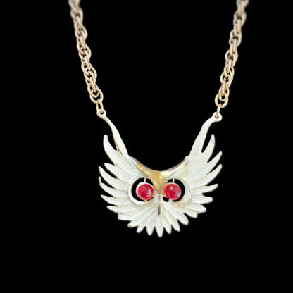 Vintage 1970s White Owl Pendant Gold Chain Necklace