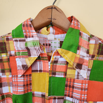 Vintage 70s Size XS Orange Yellow Green Patchwork Shorty Romper Playsuit Jumpsuit