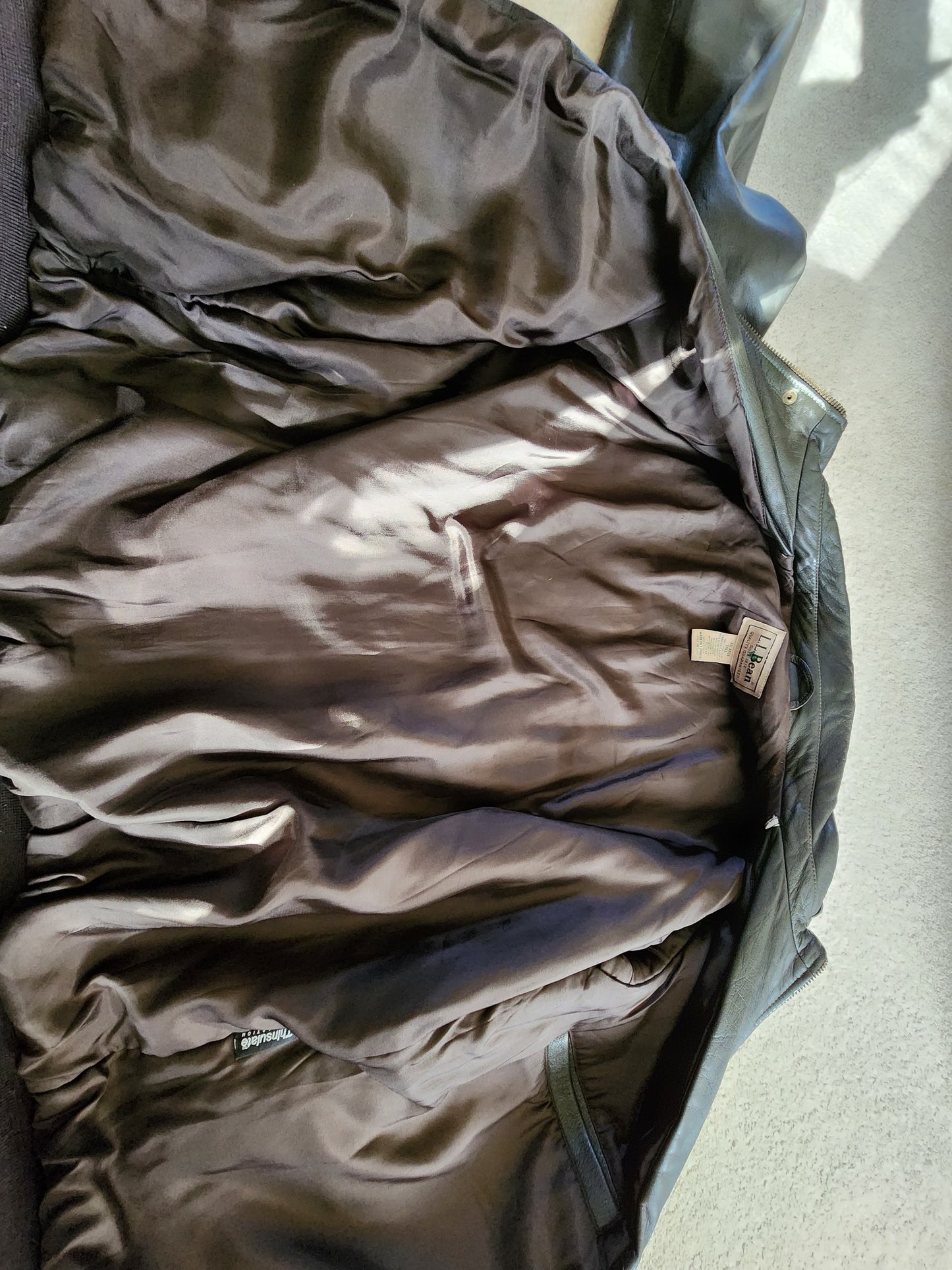 Vintage L.L. Bean 2X Tall Goatskin Leather Bomber Jacket Green/Brownish Aviator